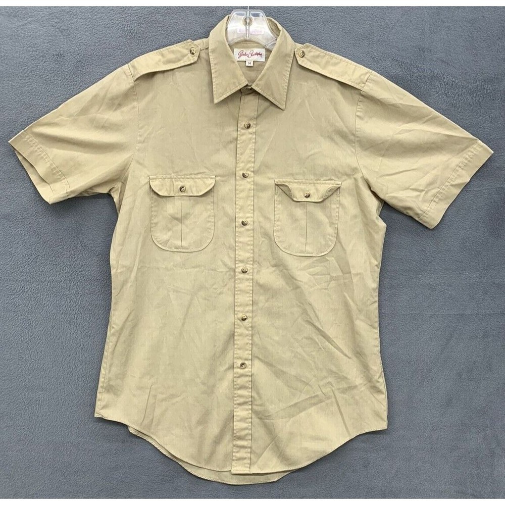 Jordan Christophor Button Down Shirt Men Medium Beige Short Sleeve RN 16576 Vtg
